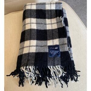 Faribault 100% Virgin Wool Plaid Fringed Throw 34 x 48 Black/White USA